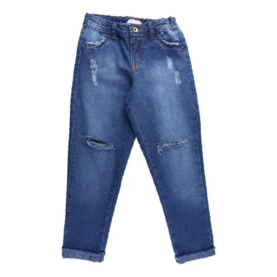 Calça Mom Jeans Infantil Color Girl Com Barra Desfiada